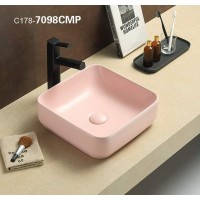 PATE Australia Matte pink glaze ceramic basin above counter sinks square bathroom hand wash station